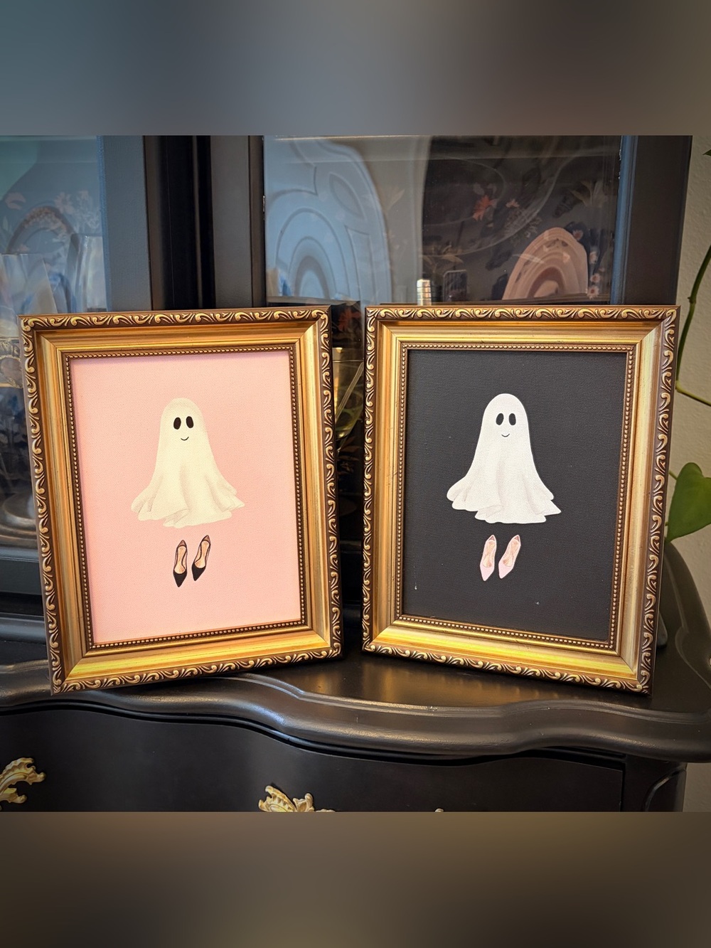 Gold Framed Ghost with heels Art Print - Pick one!!Pink or Black